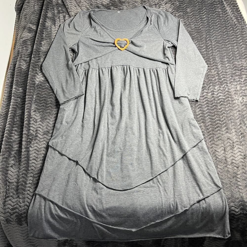 Grey tired Heart medallion pockets Boho witchy fairy maxi Dress 2XL